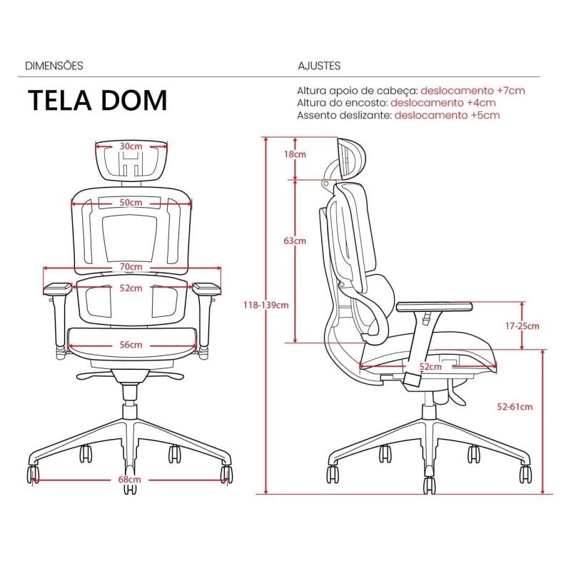Cadeira de Escritório Presidente TELA DOM – Cor Preta – 32869 VILLA Móveis para Escritório Cadeira de Tela 8
