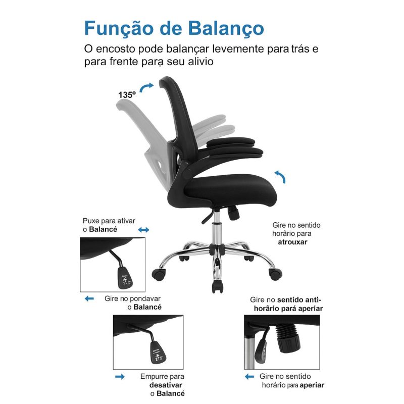 Cadeira de Escritório Tela NYO – Cor Preto – 20097 VILLA Móveis para Escritório Cadeira de Tela 4
