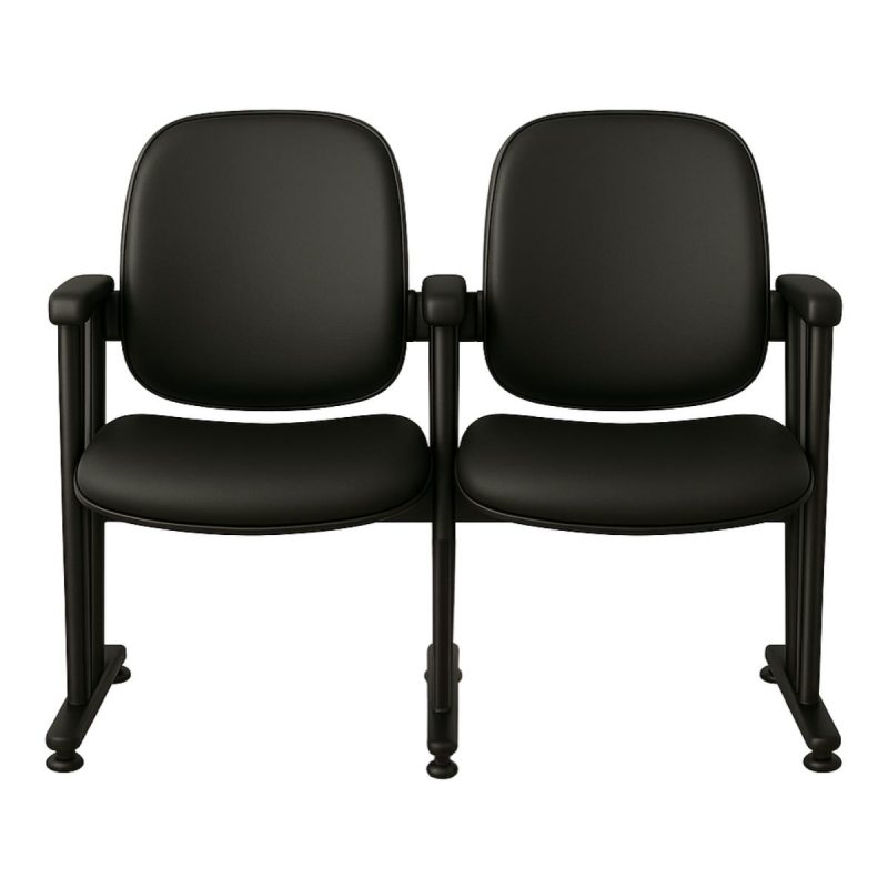 Poltrona Auditório Rebatível 02 Lugares – Linha Premium – Corino Preto – 38102 VILLA Móveis para Escritório Auditório 4