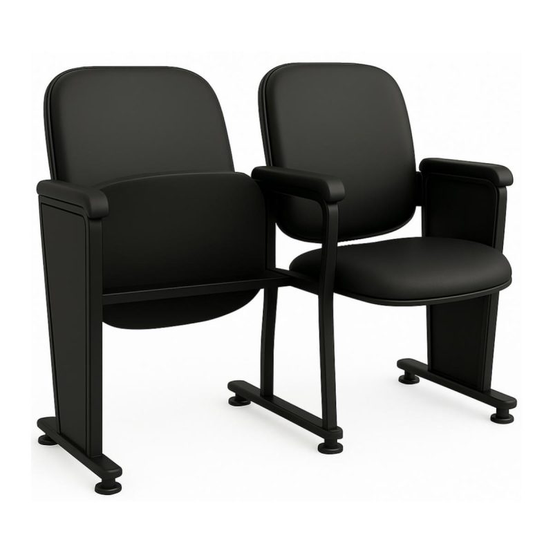 Poltrona Auditório Rebatível 02 Lugares – Linha Premium – Corino Preto – 38102 VILLA Móveis para Escritório Auditório 3