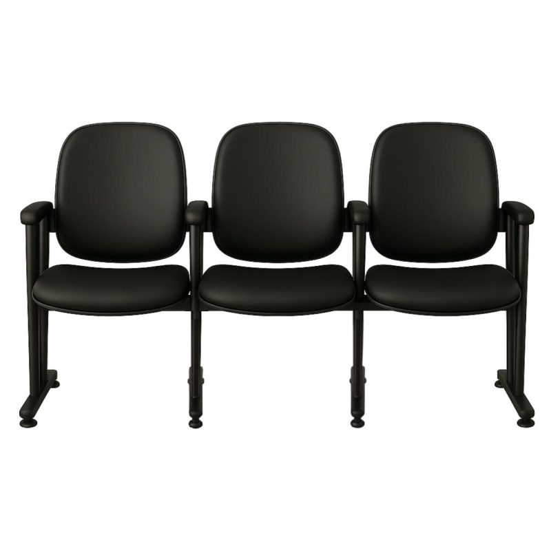 Poltrona Auditório Rebatível 03 Lugares – Linha Premium – Corino Preto – 38103 VILLA Móveis para Escritório Auditório 4