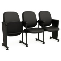 Poltrona Auditório Rebatível 03 Lugares – Linha Premium - Corino Preto - 38103