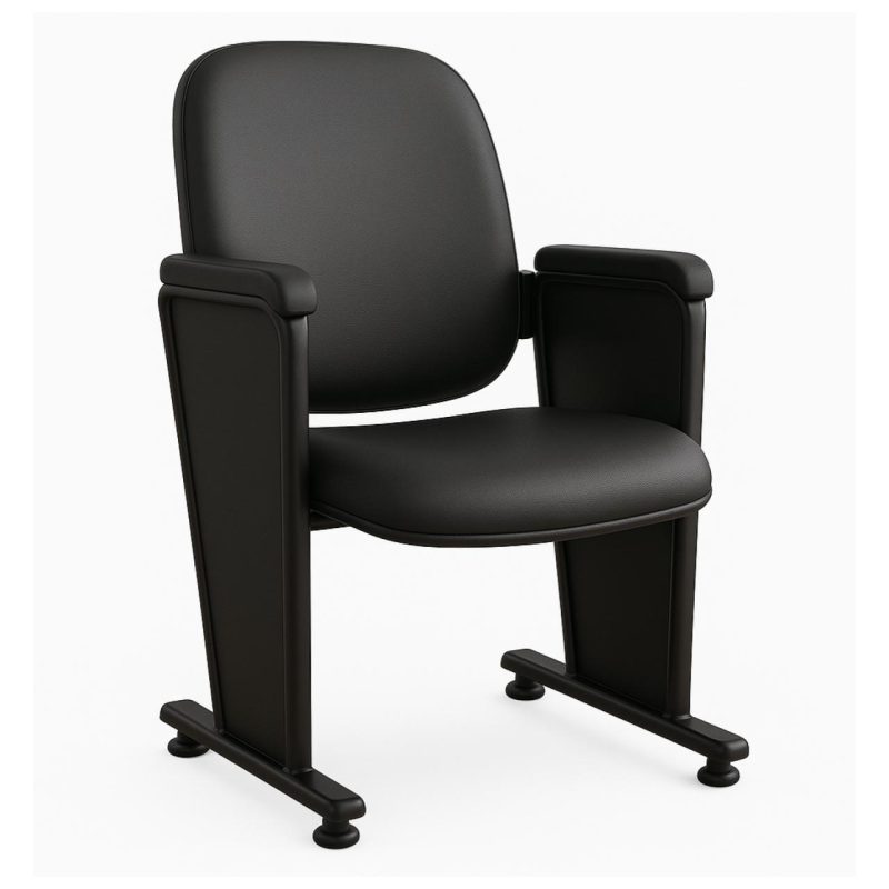 Poltrona Auditório Rebatível 03 Lugares – Linha Premium – Corino Preto – 38103 VILLA Móveis para Escritório Auditório 7