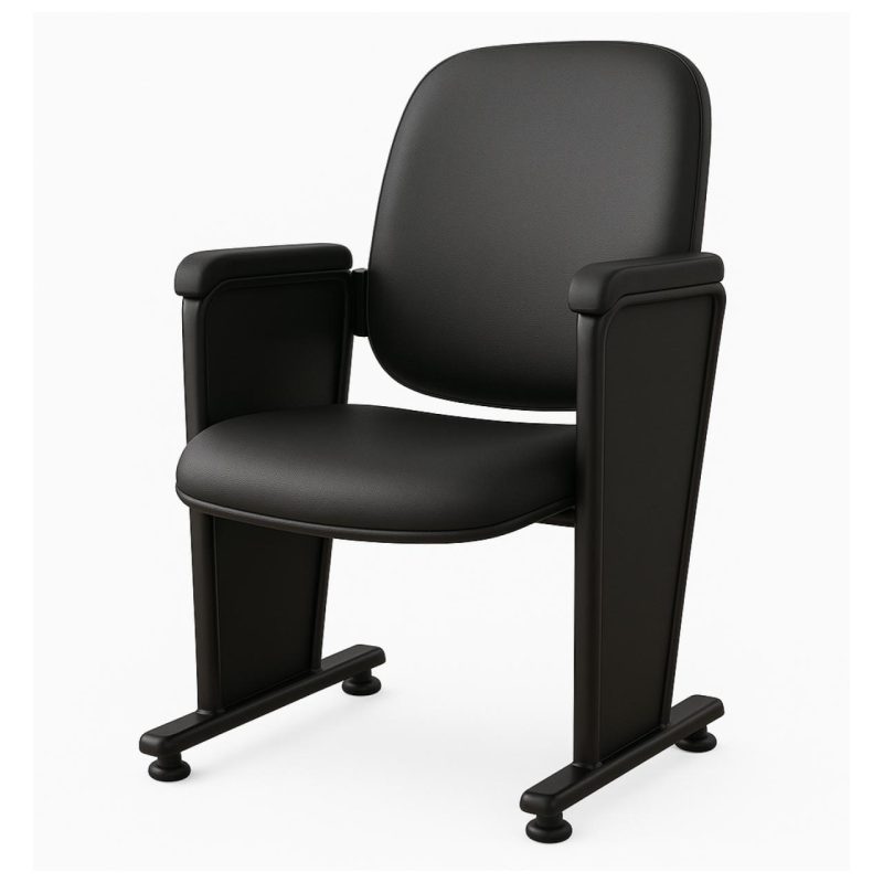 Poltrona Auditório Rebatível 03 Lugares – Linha Premium – Corino Preto – 38103 VILLA Móveis para Escritório Auditório 10