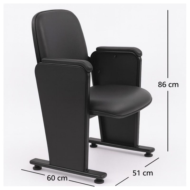 Poltrona Auditório Rebatível 04 Lugares – Linha Premium – Corino Preto – 38104 VILLA Móveis para Escritório Auditório 7