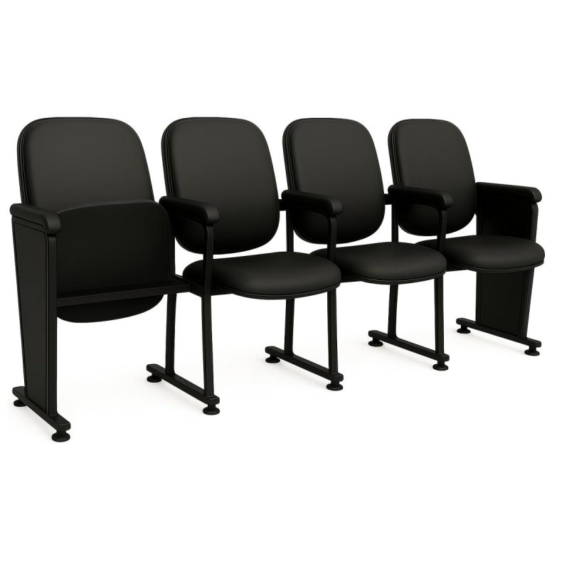 Poltrona Auditório Rebatível 04 Lugares – Linha Premium – Corino Preto – 38104 VILLA Móveis para Escritório Auditório 3