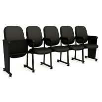 Poltrona Auditório Rebatível 05 Lugares – Linha Premium - Corino Preto - 38105