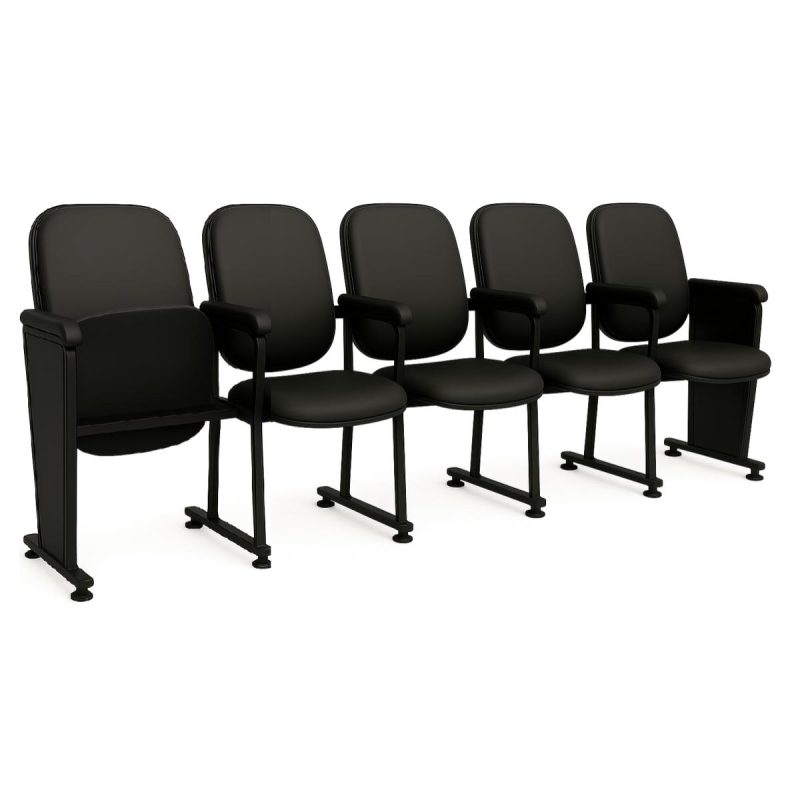 Poltrona Auditório Rebatível 05 Lugares – Linha Premium – Corino Preto – 38105 VILLA Móveis para Escritório Auditório 3