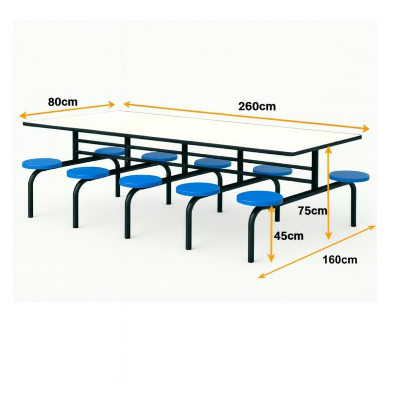 Mesa para Refeitório FIXA 10 Lugares MDP Branco de 25 mm – Assento AZUL – 50104 VILLA Móveis para Escritório Fixo 10 Lugares 5