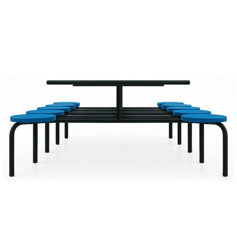 Mesa para Refeitório FIXA 10 Lugares MDP Branco de 25 mm – Assento AZUL – 50104 VILLA Móveis para Escritório Fixo 10 Lugares 6
