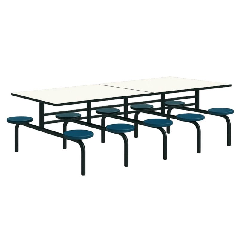 Mesa para Refeitório FIXA 10 Lugares MDP Branco de 25 mm – Assento AZUL – 50104 VILLA Móveis para Escritório Fixo 10 Lugares 7