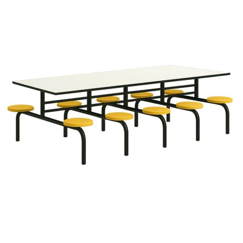 Mesa para Refeitório FIXA 10 Lugares MDP Branco de 25 mm – Assento AMARELO – 50105 VILLA Móveis para Escritório Fixo 10 Lugares 7