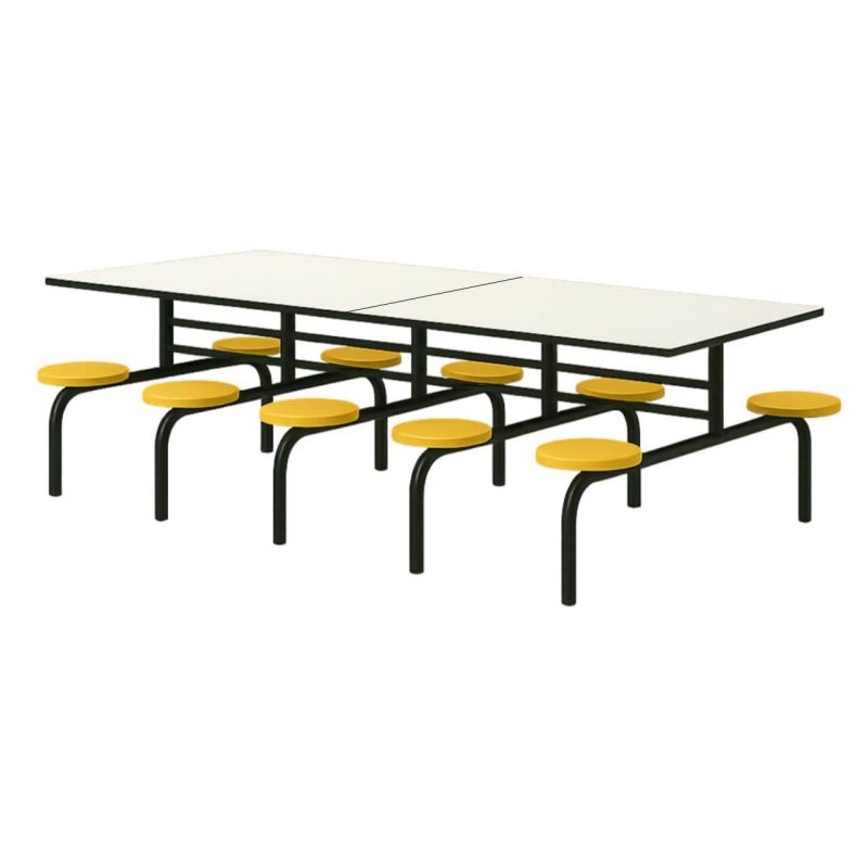Mesa para Refeitório FIXA 10 Lugares MDP Branco de 25 mm – Assento AMARELO – 50105 VILLA Móveis para Escritório Fixo 10 Lugares 3