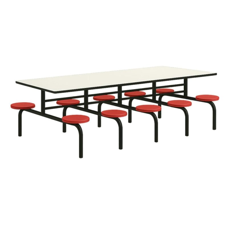 Mesa para Refeitório FIXA 10 Lugares MDP Branco de 25 mm – Assento VERMELHO – 50106 VILLA Móveis para Escritório Fixo 10 Lugares 6