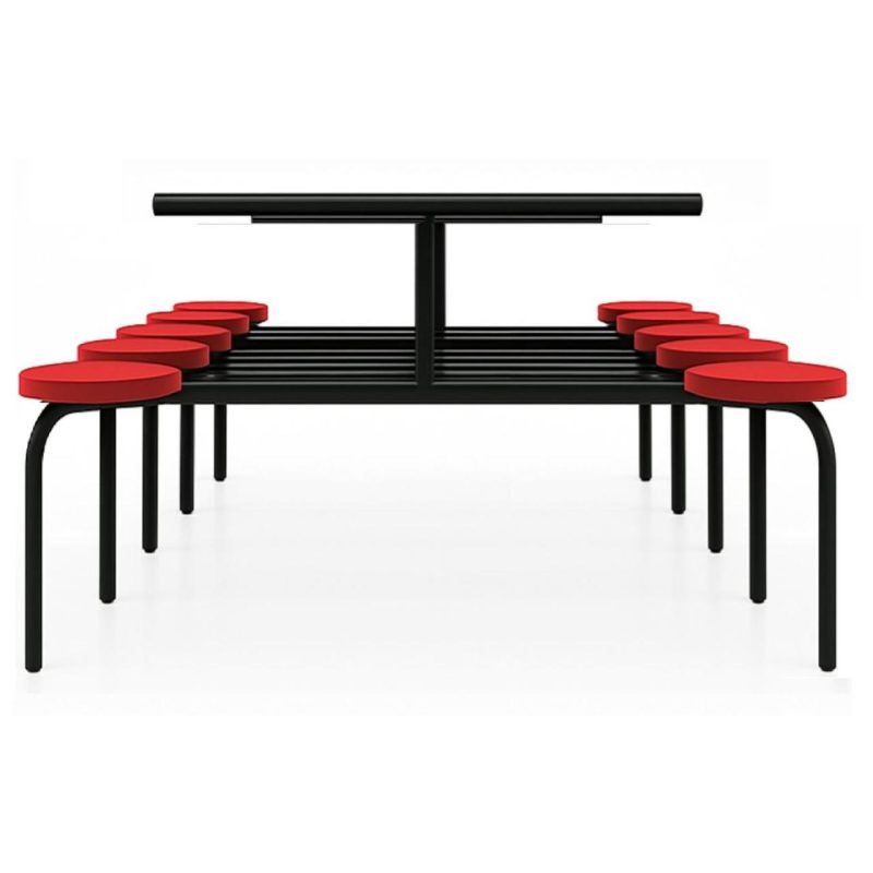 Mesa para Refeitório FIXA 10 Lugares MDP Branco de 25 mm – Assento VERMELHO – 50106 VILLA Móveis para Escritório Fixo 10 Lugares 8