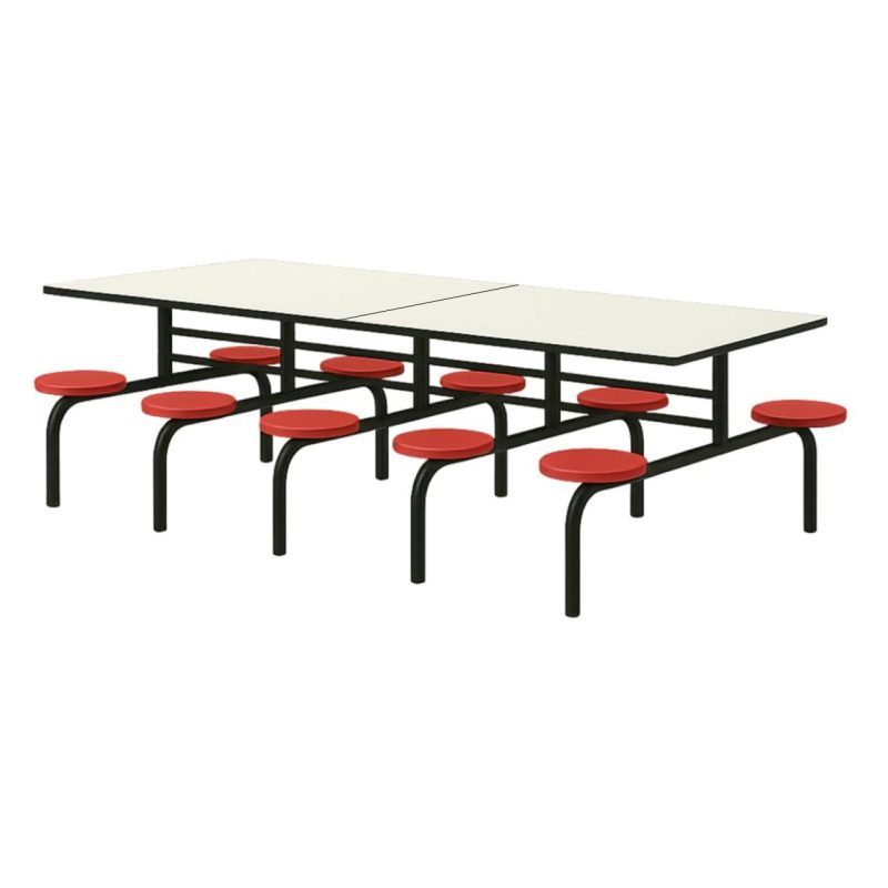 Mesa para Refeitório FIXA 10 Lugares MDP Branco de 25 mm – Assento VERMELHO – 50106 VILLA Móveis para Escritório Fixo 10 Lugares 3