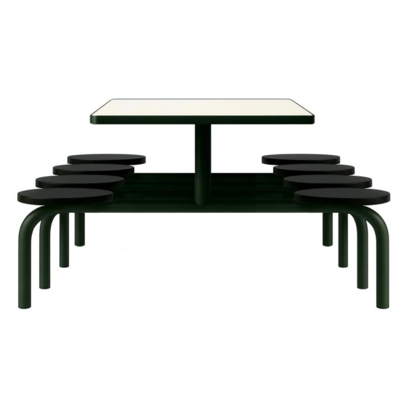 Mesa para Refeitório FIXA 8 Lugares MDP Branco de 25 mm – Assento PRETO – 50114 VILLA Móveis para Escritório Fixo 08 Lugares 5