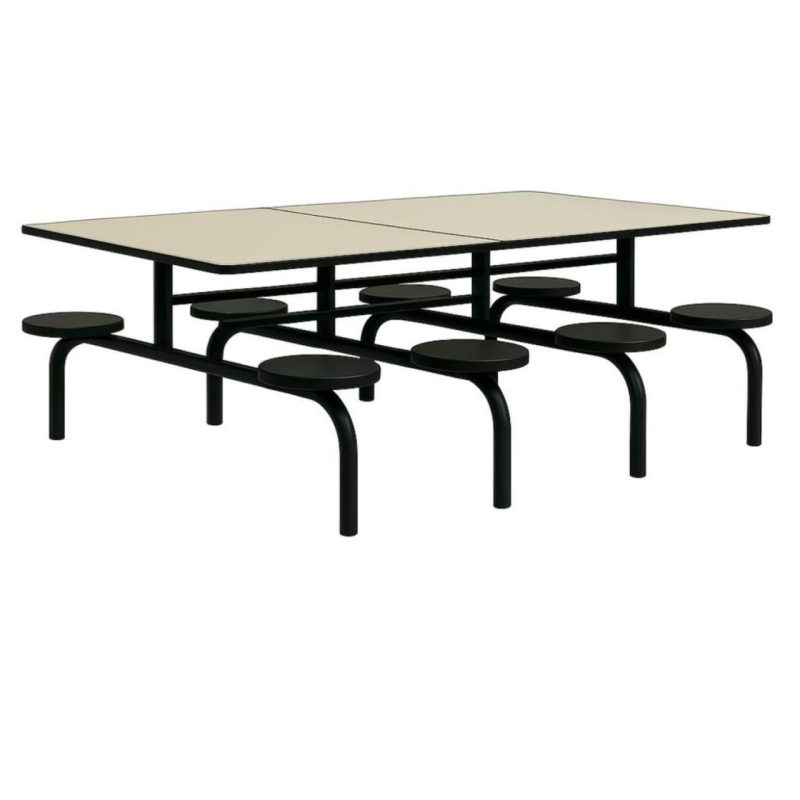 Mesa para Refeitório FIXA 8 Lugares MDP Branco de 25 mm – Assento PRETO – 50114 VILLA Móveis para Escritório Fixo 08 Lugares 7