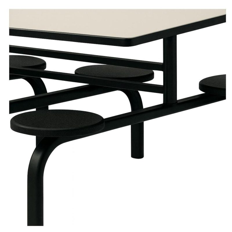 Mesa para Refeitório FIXA 8 Lugares MDP Branco de 25 mm – Assento PRETO – 50114 VILLA Móveis para Escritório Fixo 08 Lugares 8