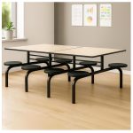 Mesa para Refeitório FIXA 8 Lugares MDP Branco de 25 mm – Assento PRETO – 50114 VILLA Móveis para Escritório Fixo 08 Lugares 19