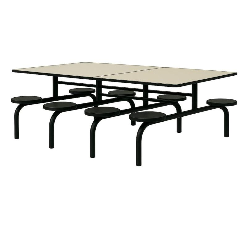 Mesa para Refeitório FIXA 8 Lugares MDP Branco de 25 mm – Assento PRETO – 50114 VILLA Móveis para Escritório Fixo 08 Lugares 3