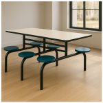 Mesa para Refeitório FIXA 6 Lugares MDP Branco de 25 mm – Assento AZUL – 50201 VILLA Móveis para Escritório Fixo 06 Lugares 18