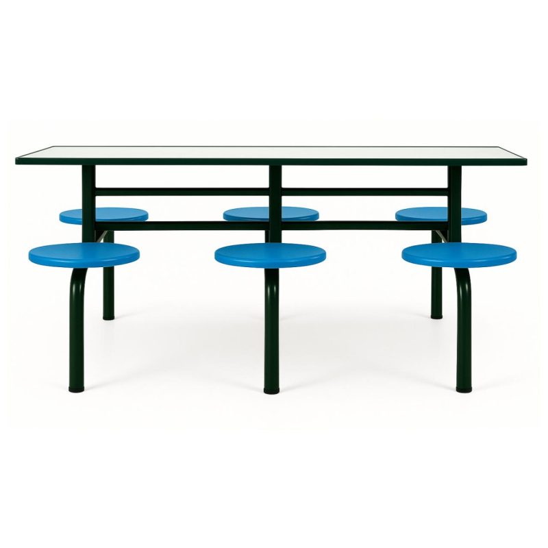 Mesa para Refeitório FIXA 6 Lugares MDP Branco de 25 mm – Assento AZUL – 50201 VILLA Móveis para Escritório Fixo 06 Lugares 6