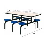 Mesa para Refeitório FIXA 6 Lugares MDP Branco de 25 mm – Assento AZUL – 50201 VILLA Móveis para Escritório Fixo 06 Lugares 12