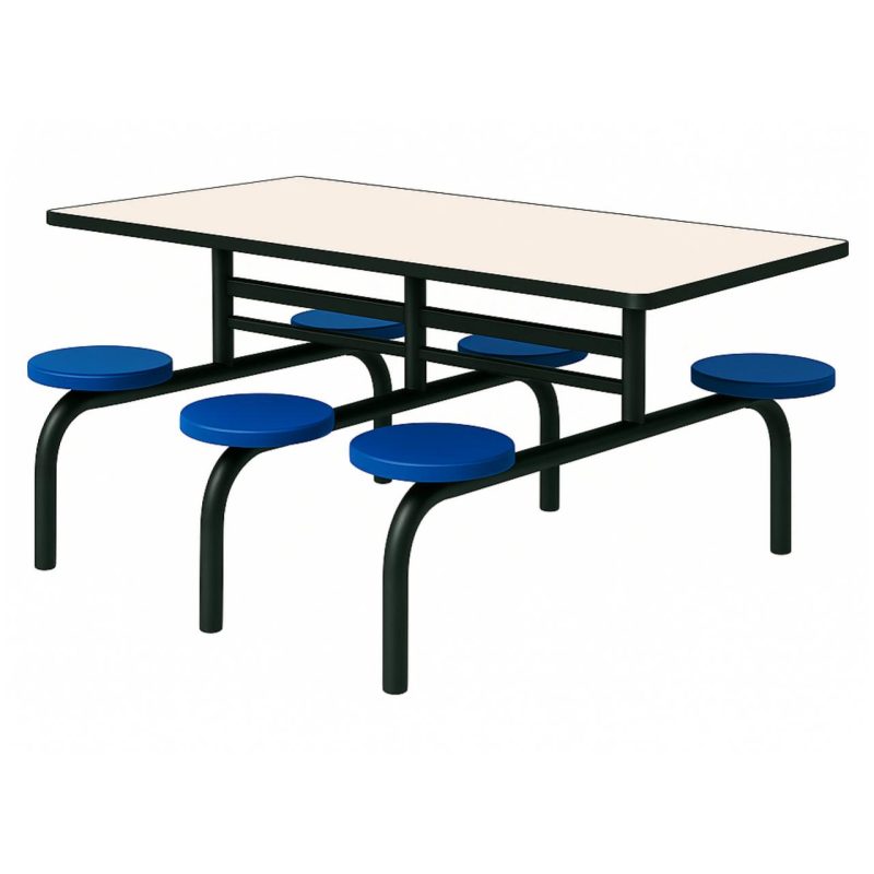 Mesa para Refeitório FIXA 6 Lugares MDP Branco de 25 mm – Assento AZUL – 50201 VILLA Móveis para Escritório Fixo 06 Lugares 3