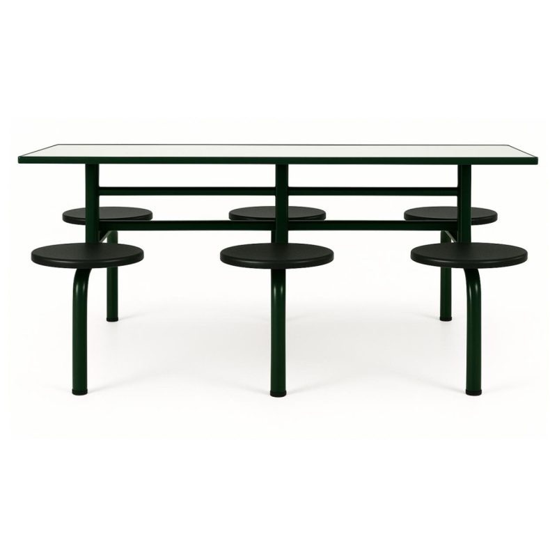 Mesa para Refeitório FIXA 6 Lugares MDP Branco de 25 mm – Assento PRETO – 50202 VILLA Móveis para Escritório Fixo 06 Lugares 4