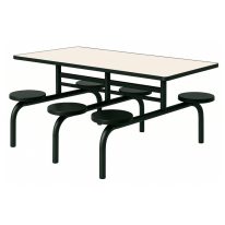 Mesa para Refeitório FIXA 6 Lugares MDP Branco de 25 mm - Assento PRETO - 50202