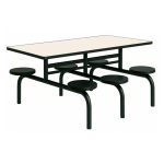 Mesa para Refeitório FIXA 6 Lugares MDP Branco de 25 mm – Assento PRETO – 50202 VILLA Móveis para Escritório Fixo 06 Lugares 15