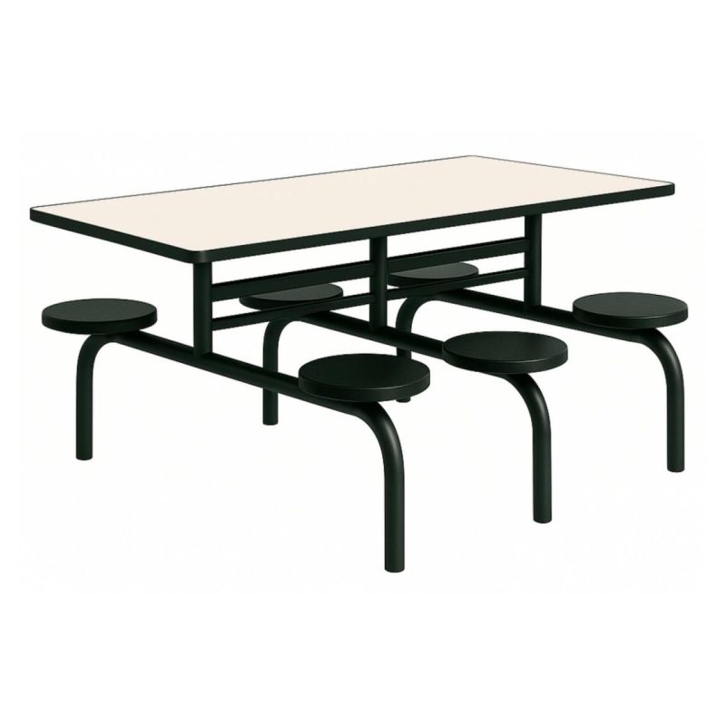 Mesa para Refeitório FIXA 6 Lugares MDP Branco de 25 mm – Assento PRETO – 50202 VILLA Móveis para Escritório Fixo 06 Lugares 7