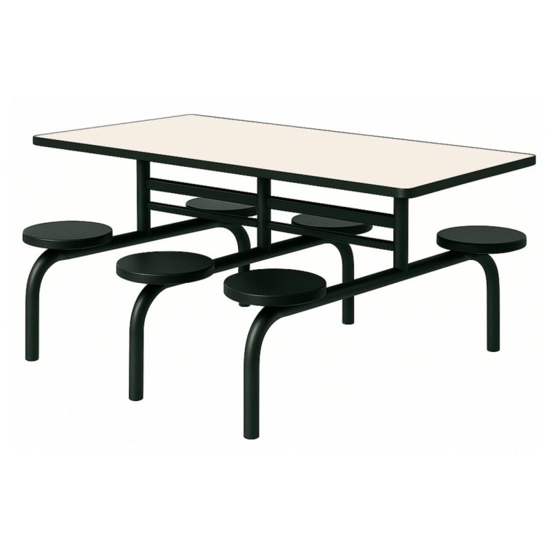 Mesa para Refeitório FIXA 6 Lugares MDP Branco de 25 mm – Assento PRETO – 50202 VILLA Móveis para Escritório Fixo 06 Lugares 3