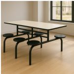 Mesa para Refeitório FIXA 6 Lugares MDP Branco de 25 mm – Assento PRETO – 50202 VILLA Móveis para Escritório Fixo 06 Lugares 19