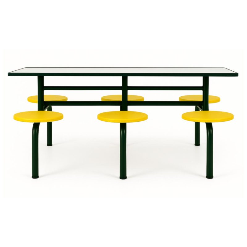Mesa para Refeitório FIXA 6 Lugares MDP Branco de 25 mm – Assento AMARELO – 50203 VILLA Móveis para Escritório Fixo 06 Lugares 4