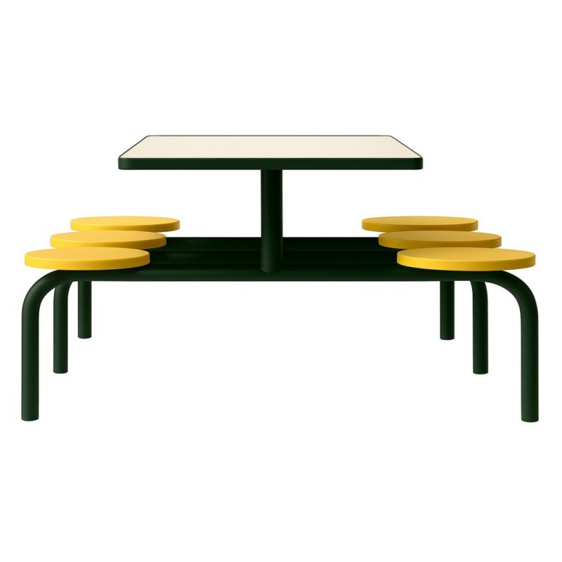 Mesa para Refeitório FIXA 6 Lugares MDP Branco de 25 mm – Assento AMARELO – 50203 VILLA Móveis para Escritório Fixo 06 Lugares 5
