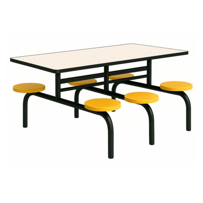 Mesa para Refeitório FIXA 6 Lugares MDP Branco de 25 mm – Assento AMARELO – 50203 VILLA Móveis para Escritório Fixo 06 Lugares 7