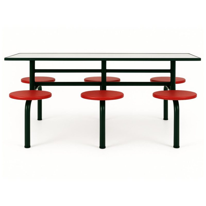 Mesa para Refeitório FIXA 6 Lugares MDP Branco de 25 mm – Assento VERMELHO – 50204 VILLA Móveis para Escritório Fixo 06 Lugares 4