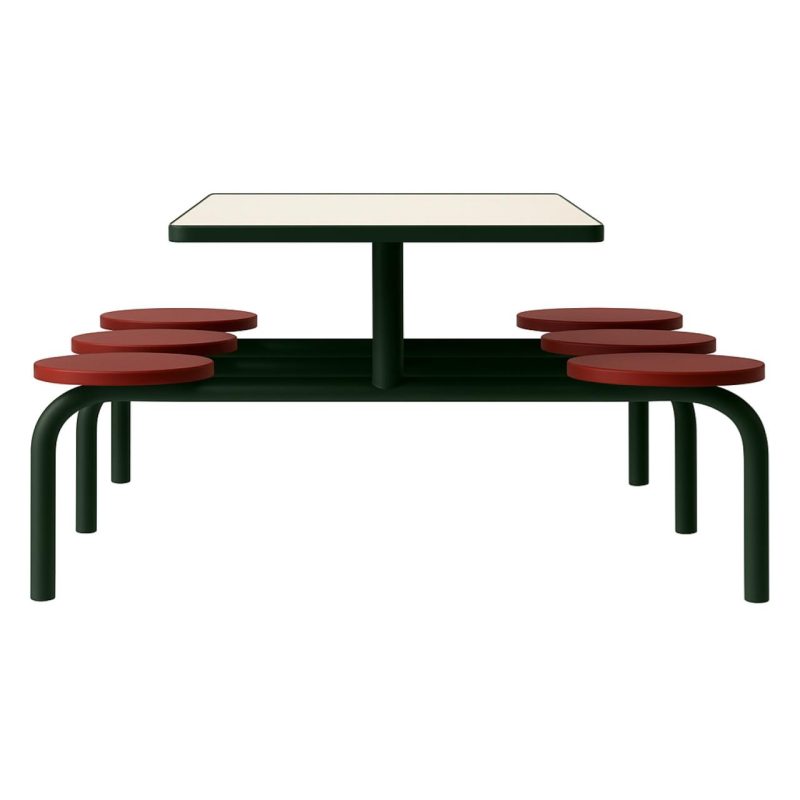 Mesa para Refeitório FIXA 6 Lugares MDP Branco de 25 mm – Assento VERMELHO – 50204 VILLA Móveis para Escritório Fixo 06 Lugares 5