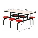 Mesa para Refeitório FIXA 6 Lugares MDP Branco de 25 mm – Assento VERMELHO – 50204 VILLA Móveis para Escritório Fixo 06 Lugares 14