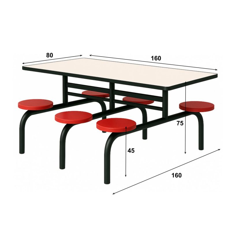 Mesa para Refeitório FIXA 6 Lugares MDP Branco de 25 mm – Assento VERMELHO – 50204 VILLA Móveis para Escritório Fixo 06 Lugares 6