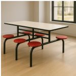 Mesa para Refeitório FIXA 6 Lugares MDP Branco de 25 mm – Assento VERMELHO – 50204 VILLA Móveis para Escritório Fixo 06 Lugares 19