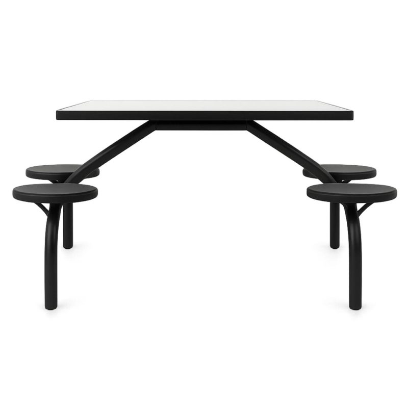 Mesa para Refeitório FIXA 4 Lugares MDP Branco de 25 mm – Assento PRETO – 50301 VILLA Móveis para Escritório Fixo 04 Lugares 4