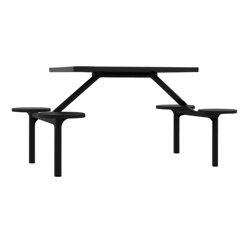 Mesa para Refeitório FIXA 4 Lugares MDP Branco de 25 mm – Assento PRETO – 50301 VILLA Móveis para Escritório Fixo 04 Lugares 5