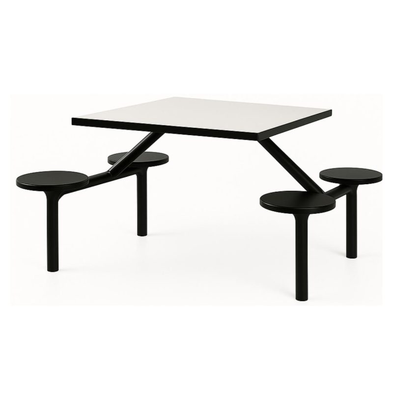 Mesa para Refeitório FIXA 4 Lugares MDP Branco de 25 mm – Assento PRETO – 50301 VILLA Móveis para Escritório Fixo 04 Lugares 7