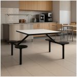 Mesa para Refeitório FIXA 4 Lugares MDP Branco de 25 mm – Assento PRETO – 50301 VILLA Móveis para Escritório Fixo 04 Lugares 19