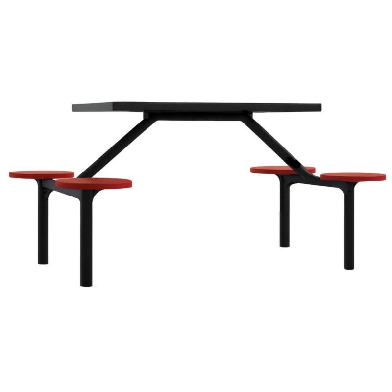 Mesa para Refeitório FIXA 4 Lugares MDP Branco de 25 mm – Assento VERMELHO – 50302 VILLA Móveis para Escritório Fixo 04 Lugares 5