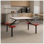 Mesa para Refeitório FIXA 4 Lugares MDP Branco de 25 mm – Assento VERMELHO – 50302 VILLA Móveis para Escritório Fixo 04 Lugares 19