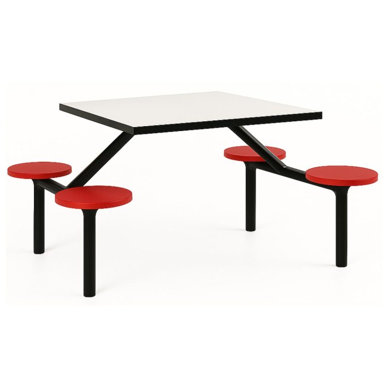 Mesa para Refeitório FIXA 4 Lugares MDP Branco de 25 mm – Assento VERMELHO – 50302 VILLA Móveis para Escritório Fixo 04 Lugares 3